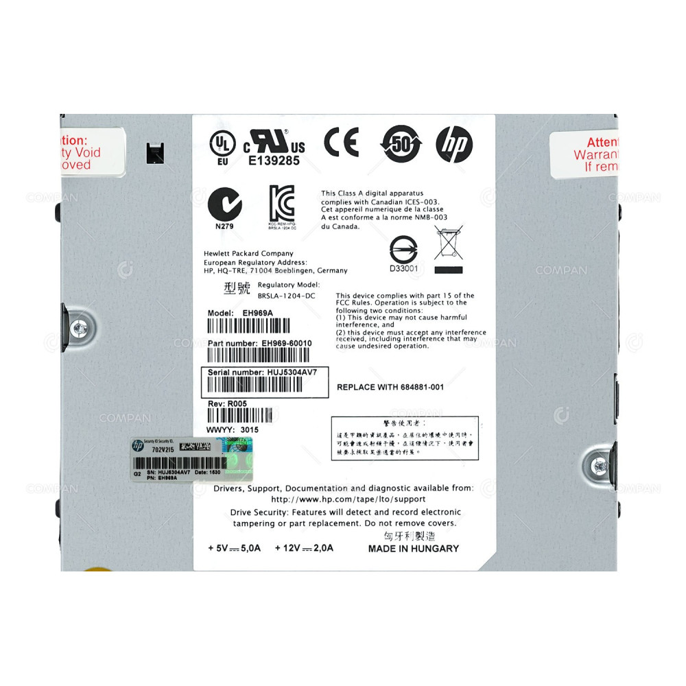 684881-001-FAULTY HP LTO-6 HH ULTRIUM 6250 LFF SAS 6.25TB COMPRESSED CAPACITY INTERNAL TAPE DRIVE DEFECTIVE EH969A, EH969-60010, BRSLA-1204-DC